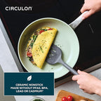 Circulon Halo with LaserDefense Ceramic Nonstick 10 Inch and 12 Inch Frying Pans with Lids, Made without PFAS, Compatible with All Stovetops, Dishwasher and Oven Safe, 4 Piece Cookware Set - Sage
