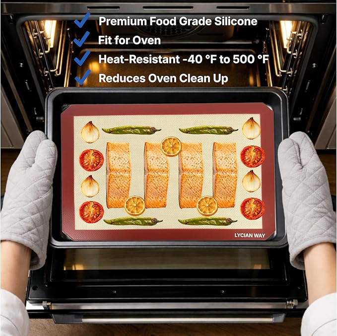 Silicone Baking Mats Set of 2, Half Sheet Nonstick Reusable Baking Sheet Liners for Cookies, Macarons, Bread, Pizza, Pastry, Red