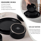 E-far Black Dinnerware Sets for 8, 24-Piece Stoneware Plates and Bowls Dish Set, Modern Kitchen Dinning Dishware, Chip and Scratch Resistant, Microwave & Dishwasher Safe, Matte Black
