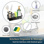 Consumest Sponge Holder for Kitchen Sink - Sink Caddy with Stainless Steel Self Drain Tray, Sink Organizer with High Brush Holder Countertop for Kitchen Sink Accessories, Black