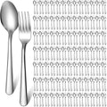 BBTO 200 Pcs Forks and Spoons Silverware Set Bulk Stainless Steel Flatware Cutlery Set 6.7'' Kitchen Utensils for Home Restaurant 50 Dinner Fork, 50 Teaspoon, Mirror Polished, Dishwasher Safe