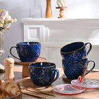 Ceramic Soup Bowl with Handle, 24 oz Microwave Safe Soup Mug/Cup with Lid, Large Ceramic Mug for Coffee, Cereal, Oatmeal, Salad, Ramen, Noodle, Soup, Set of 2 - Reactive Glaze Blue