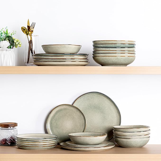 AmorArc Ceramic Dinnerware Sets,Handmade Reactive Glaze Stoneware Plates and Bowls Sets,Highly Scratch Resistant | Dishwasher & Microwave Safe Dishes Set,Service for 6 (18pc)