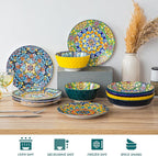 vancasso Salad Plates Set of 6-8.5 Inch Ceramic Dessert Plate, Small Dinner Plate Set, Microwave, Oven and Dishwasher Safe, Colorful Bohemian Style Dishes for Kitchen