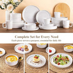 AmorArc Ceramic Dinnerware Set for 8 | Speckled Stoneware Plates and Bowls with Rustic Terracotta Underside| Scratch Resistant,Dishwasher & Microwave Safe Dishes Sets- 24pcs White