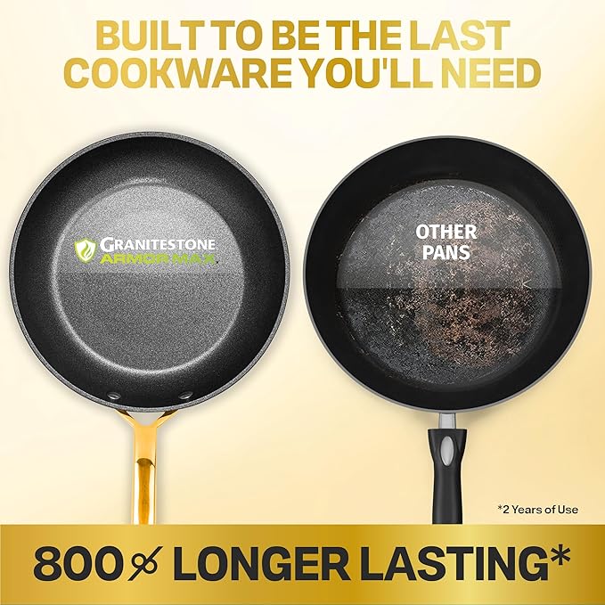 Granitestone Armor Max 12 Inch Non Stick Frying Pans, Nonstick Skillet Frying Pan, Hard Anodized Aluminum Cooking Pan with Stay Cool Handles, Easy to Clean Pan, Induction, Oven and Dishwasher Safe
