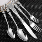 Gorgeous Retro Royal Silverware Set For 4,OIULO Stainless Steel 20-Piece Fine Vintage Flatware Set Service 4,Anti-rust Fork Spoon Knife,Antique Baroque Cutlery Utensils,Mirror Finish,Dishwasher Safe