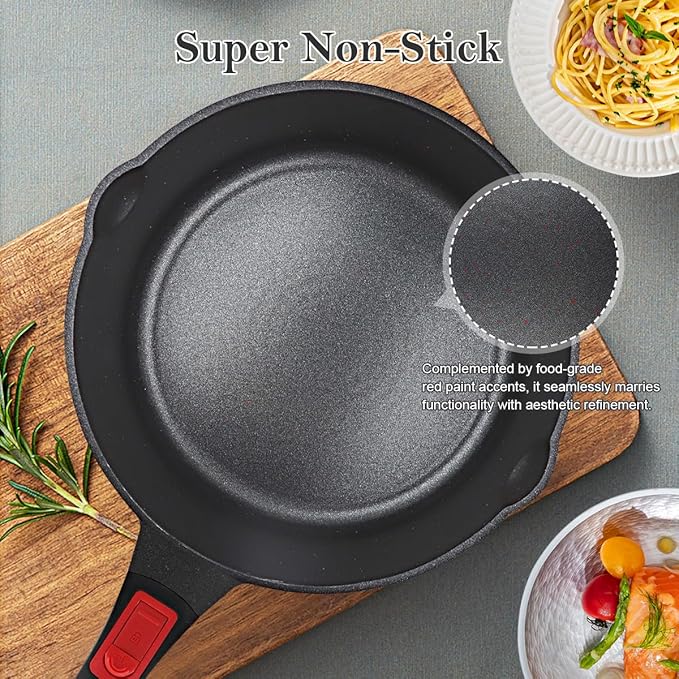 10 Inch Deep Frying Pan with Lid, Non Stick Frying Pans Saute Pan, Nonstick Skillet Cooking Pan Kitchen Pans, Compatible with All Stoves, Detachable Handle, Oven Safe, PFOA Free, Red (4 Qt)