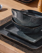 Famiware Dinnerware Sets for 8, Ocean Square 24-Piece Kitchen Plates and Bowls Sets, Microwave and Dishwasher Safe, Scratch Resistant, Deep Forest
