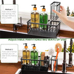 Cisily Kitchen Dish Soap Dispenser Set with Black Sponge Holder and 2 Pack 16.9oz Clear Glass, Dish Soap Dispensers for Kitchen Sink, Vintage Hand and Dish Soap Dispensers Set