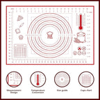 Silicone Pastry Baking Mat 16x24 Inch Large - Non-Stick Non-Slip Dough Rolling Mat with Measurement Markings for Kneading Pie Pizza Cookies Fondant Making Kitchen Counter Pad