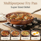Gotham Steel Hammered Copper 14 Inch Non Stick Frying Pan with Lid, Nonstick Frying Pan with Ceramic Coating and Induction Plate for Even Heating, Oven / Dishwasher Safe, 100% Healthy & Non Toxic