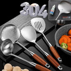 Kitchen Utensils Set Stainless Steel with Wooden Handle,Metal Cooking Utensils Set 12 PCS,Spatulas,Ladle,Skimmer,Tunners,Spaghetti Spoon,Fork,Potato Masher,Egg Whisk,Tongs