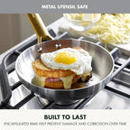 GreenPan Stainless Steel Tri-Ply Reserve 10” and 12” Frying Pan Skillet Set, Multiclad Cookware, Induction, Oven & Broiler Safe to 600°F, Heat Responsive Core, Dishwasher Safe, Gold Handles