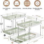 Delamu 2-Tier Multi-Purpose Bathroom Under Sink Organizers and Storage, Stackable Kitchen Pantry Organization, Pull Out Medicine Cabinet Organizer with Movable Dividers, Light Green, 2 Pack