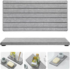 Razborci 2PCS Instant Dry Diatomite Stone Counter Makeup Tray Organizer, Fast Drying Caddy Kitchen Sponge Holder Mat, Bathroom Vanity Toothbrush Bottle Dispenser Soap Dish Rack, Light Gray, 8"x 3.8"