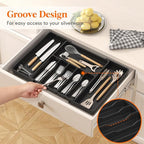 Lifewit Silverware Drawer Organizer, Expandable Utensil Tray for Kitchen, BPA Free Flatware and Cutlery Holder, Adjustable Plastic Storage for Spoons Forks Knives, 15- 27 x 18.5", Black