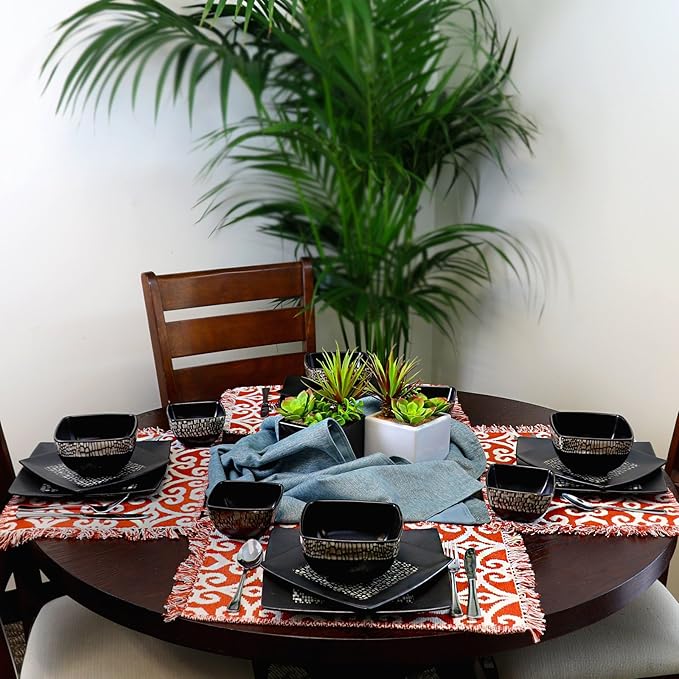 Elama’s Naina 16 Piece Double Bowl Stoneware Dinnerware Set