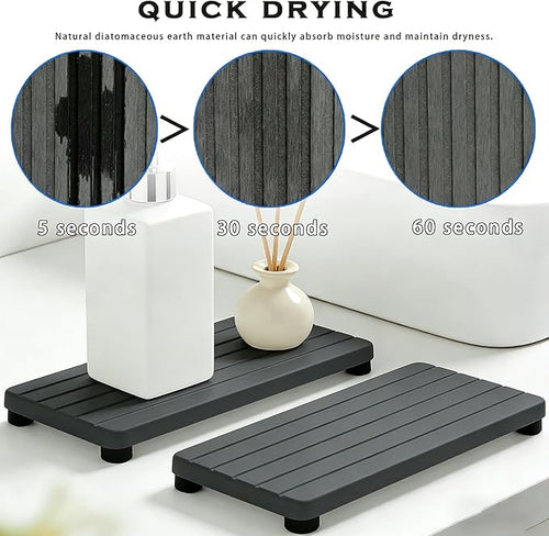 2PCS Stone Drying Tray, Water Absorbing Stone Tray for Sinks, Neat Diatomite Sink Trays, Fast Drying Kitchen Sponge Hand Soap Holder, Instant Dry Sink Coasters Used for Bathroom Counter -Dark Gray
