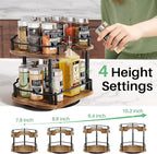 Lazy Susan Organizer Spice Rack - Spice Organization for Cabinet Height Adjustable Rotating Lazy Turntable, Pantry Kitchen Wood Revolving Seasoning Organizer (Vintage, 9 Inch)