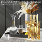 24 Pieces Flatware Set, Stainless Steel Cutlery Set with Silverware Holder, Spoons Forks Knives Set,Hanging Silverware Set Service for 6,Dishwasher Safe (Gold)