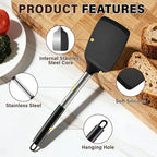 5Pcs Silicone Cooking Utensils Set, Heat Resistant Kitchen Tools Include Solid&Slotted Spatula, Cooking Spoon and Pasta Server, Silicone Kitchen Utensils set for Nonstick Cookware Flipping, Black