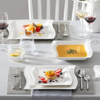 MALACASA Ivory White Dinnerware Sets, 30-Piece Porcelain Plates and Bowls Sets, Modern Dish Set for 6, Square Plates Dinnerware Set Kitchen Dishware Sets, Microwave and Dishwasher Safe, Series Flora