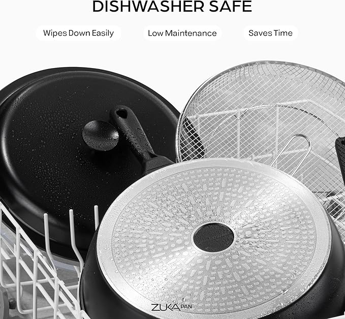 ZUKA 10 in 1 Ceramic Pan by Granitestone, Large 10 Inch Saute Pan with Lid Serves as Deep Frying Pan Set with Steamer, Everyday Skillet, Non Toxic Ceramic Nonstick, Induction Oven & Dishwasher Safe