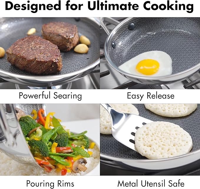 OXO Hybrid 8” Nonstick Stainless Steel Frying Pan, Durable PFAS-Free Ceramic Skillet, Stay-Cool Handle, Induction & All Cooktop Compatible, Dishwasher Safe, Mirror Polished Tri-Ply