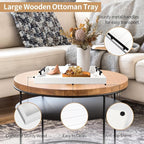 SXNOWS Coffee Table Tray - Large Ottoman Tray for Living Room - Wood Serving Tray with 2 Sets of Handles - Wooden Tray for Coffee Table, 4 Round Coasters Included, White