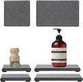 4PCS Water Absorbing Sponge Holder Diatomite Stone Sink Tray Mat, Quick Drying Kitchen & Bathroom Counter Tray Vanity Caddy, Diatomaceous Earth Dish Soap Dispenser Organizer, Dark Gray