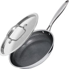 12 Inch Frying Pan Non Stick with Stainless Steel Lid, Hybrid Nonstick Stainless Steel Skillet Frying Pan, Dishwasher and Oven-Safe Chef Pan, Induction Compatible Cooking Pan, PFOA Free Cookware