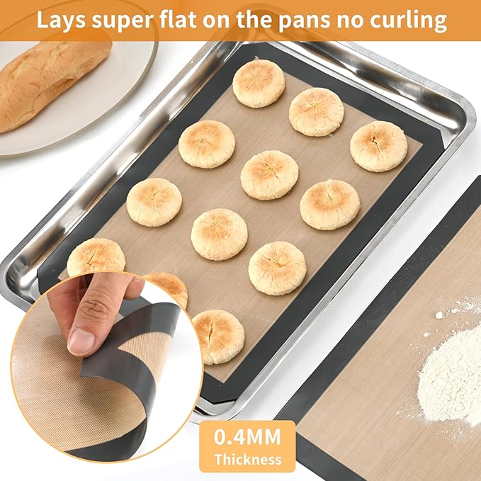 2-Pack Silicone Baking Mats – Non-Stick Reusable BPA-Free Oven Liners, 100% Food-Grade Silicone, Fit Half Sheet Pans (16.54" x 11.62") for Cookies, Pastry & More, Coffee with Deep Blue Edge