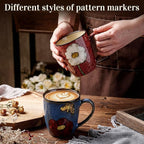 Maxdot 2 Pcs 12oz Ceramic Coffee Mugs Sets Glazing Process Cappuccino Mug Floral Ceramic Tea Cups Mother's Day Idea Gift for Women Mom Porcelain Cup for Coffee, Cocoa, Tea, Latte (Rustic)