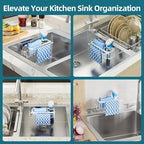 TAILI 4-in-1 Sink Caddy with Strong Suction Cup, Sponge Holder for Kitchen Sink Organizer, Removable, Rustproof, Stainless Steel Holder for Sponge, Brush, Scrubber, Scraper - White