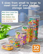 30 PCS Airtight Food Storage Containers with Lids, Kitchen Pantry Organization and Storage, BPA-Free Plastic Scale Food Canisters for Cereal, Flour, Sugar, Dry Food, Include Labels & Marker