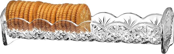 Godinger Dublin Cracker Tray, Snack Dish, Crystal Serving Tray for Crackers, Appetizers, Snacks & Entertaining