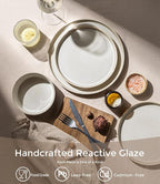 GBHOME 12-Piece Stoneware Dinnerware Set for 4 – Ribbed Ceramic Plates and Bowls, Scratch-Resistant, Microwave & Dishwasher Safe, Reactive Glaze, Oatmeal Veil