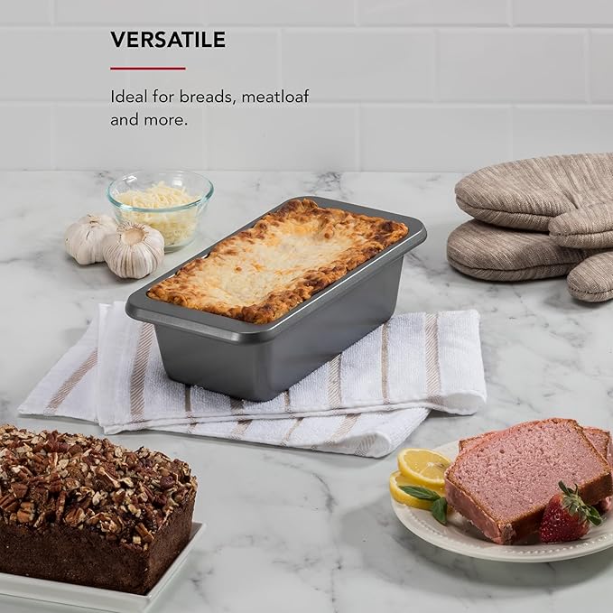KitchenAid Nonstick Swiss Engineered Aluminized Steel Loaf Pan, Dishwasher Safe, 9 x 5 Inch, Contour Silver