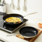 Amazon Basics 2-Piece Ceramic Non-Stick Stainless Steel Fry Pan Set, 10-Inch and 8-Inch