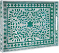 MAONAME Rectangular Decorative Tray, Plastic Serving Tray with Handles, Modern Green Trays for Ottoman, Coffee Table Trays for Living Room, Home Decor, 15.7" x 11.8" x 1.6"