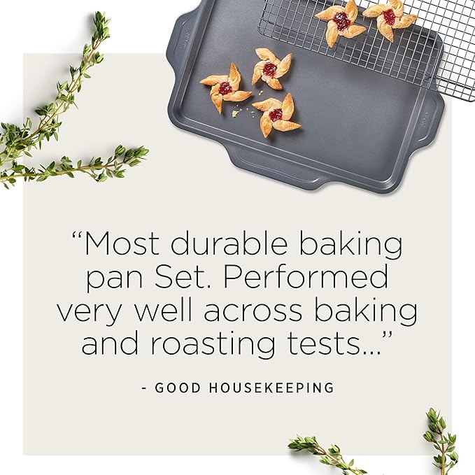 All-Clad Pro-Release Nonstick Bakeware Set 5 Piece Oven Safe 450F Half Sheet, Cookie Sheet, Muffin Pan, Cooling & Baking Rack, Round Cake Pan, Loaf Pan, Baking Pan Grey