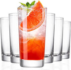 Drinking Glasses Set of 6, 13.5oz Highball Glass Cups with Heavy Base, Water Glasses for Kitchen and Dining, Lead-free Glassware Tumblers for Juice, Iced Coffee, Cocktails, Dishwasher Safe