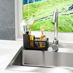 Rustproof Kitchen Sink Organizer for Countertop,Multifunctional Sink Organizer Caddy & Organization,Scrub Brush and Sponge Holder,Plastic Sink Storage Rack,Sponge Drain Rack,Dish Soap Dispenser,Black
