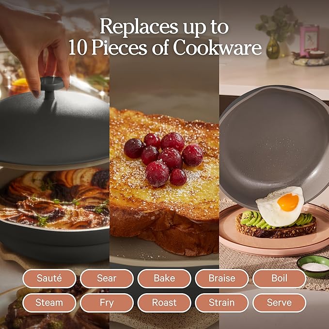 Our Place Always Pan 2.0 | 10.5" Ceramic Pan with Modular Lid, Steamer Basket & Spatula | Patented 10-in-1 Nonstick, Non-Toxic Cookware Made Without PFAS | Induction & Oven-Safe up to 450°F | Char