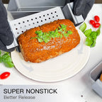 HONGBAKE 4 Pack Meatloaf Pan with Drain Tray, 9 x 5 Inches Loaf Pans with Insert, Nonstick Meat Loaf for Baking, Grey