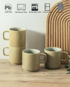 Coffee Mugs Set of 4, Ceramic Ribbed Tea Coffee Cups with Handle, Large Porcelain Mug for Americano, Latte, Cappuccino, Hot Chocolate, Grey