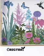 Serving Tray with Handles, Rectangular Plastic Tray 15.75x11.81 Inch, Wildflower, Butterflies & Hummingbirds Style Decorative Tray for Kitchen, Dining Table, Vanity, Office & Home