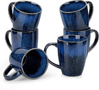 vancasso STARRY Ceramic Coffee Mug Set of 6, 16 Oz Tea Cups with Handle for Latte, Tea, Cappuccino, Milk, Cocoa, Microwave&Dishwasher Safe, Blue