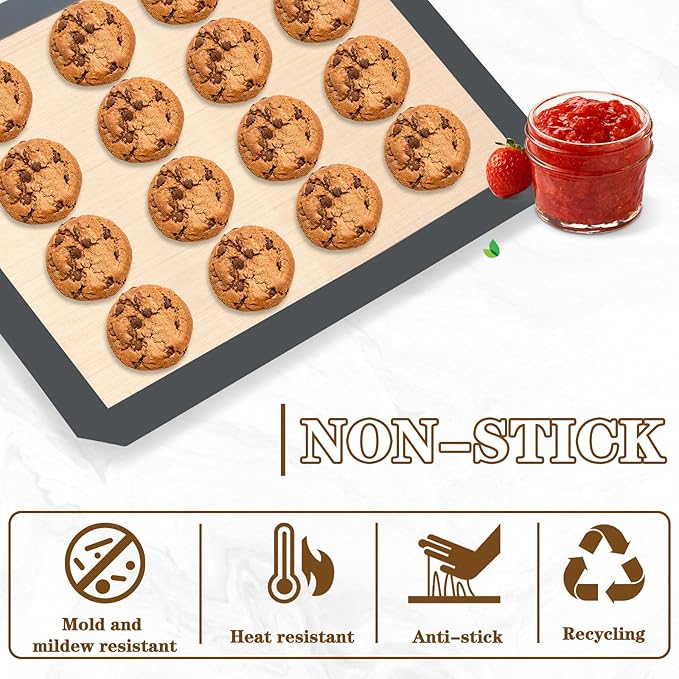 Silicon Baking Mats, 16.5"x11.6" 2-Pack Reusable Silicon Baking Mat Sheet, Baking Sheets Non-Stick, Food Safe Baking Mats Can Be Used For Baking Cookies, Bread, Pizzas